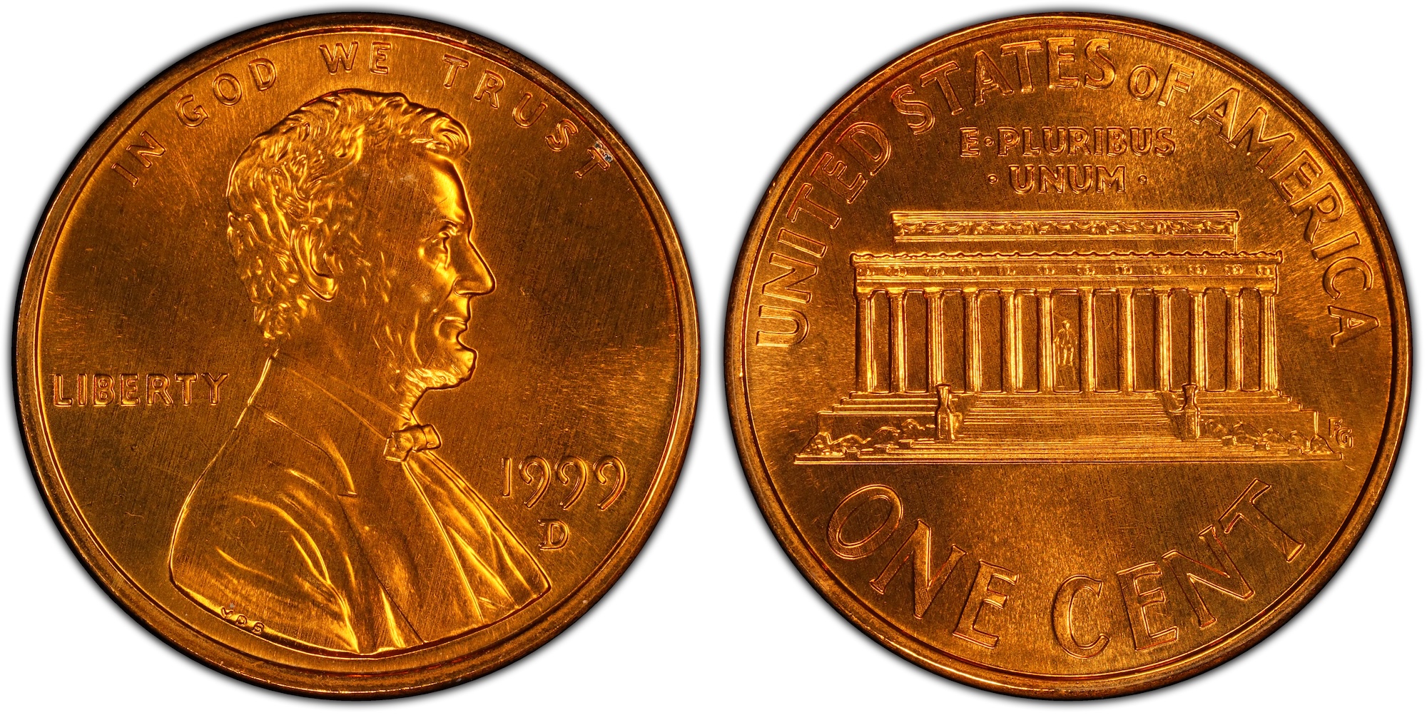Close-up view of doubled die penny showing distinctive doubling features